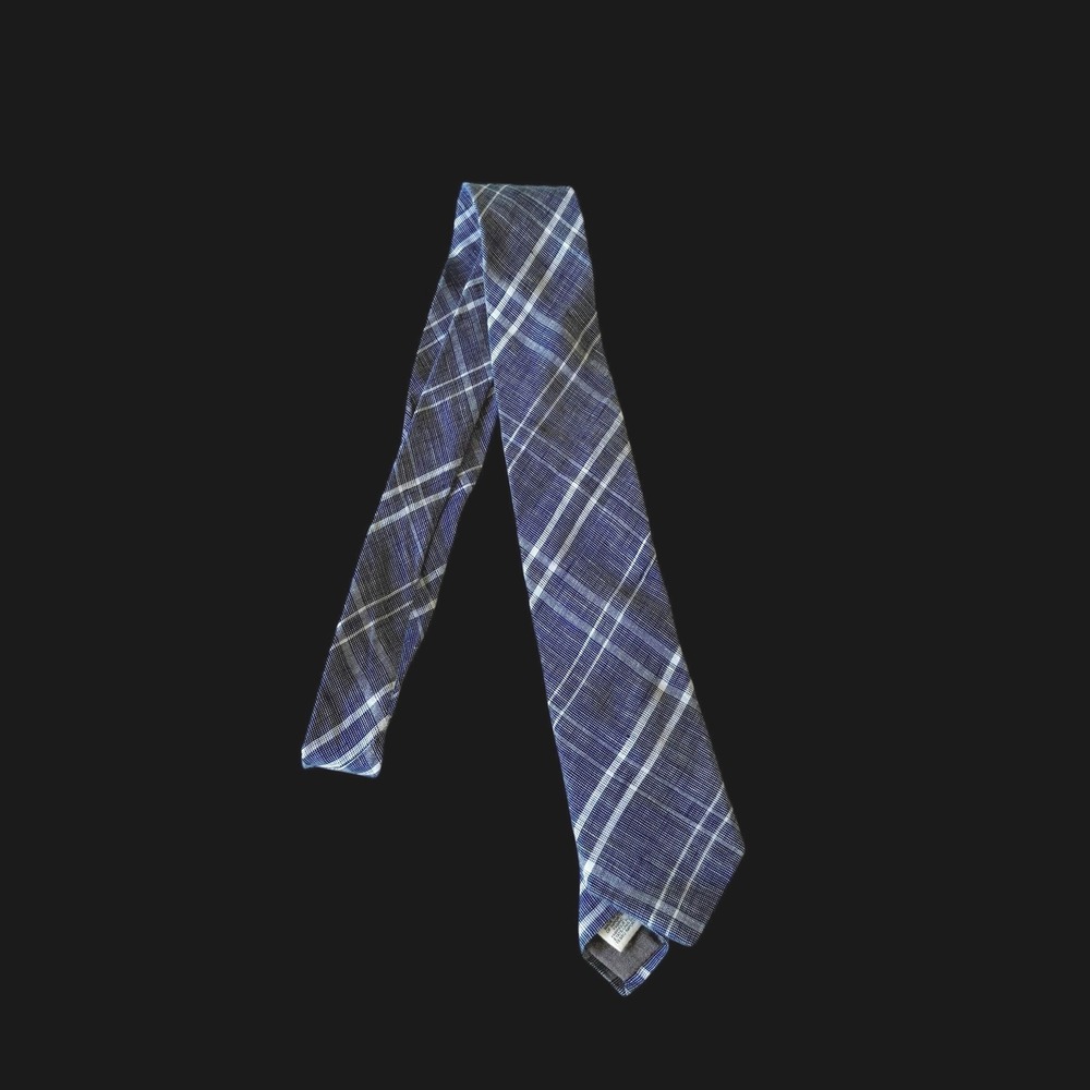 Todd Snyder Blue White Plaid 100% Linen Slim Necktie Made in USA